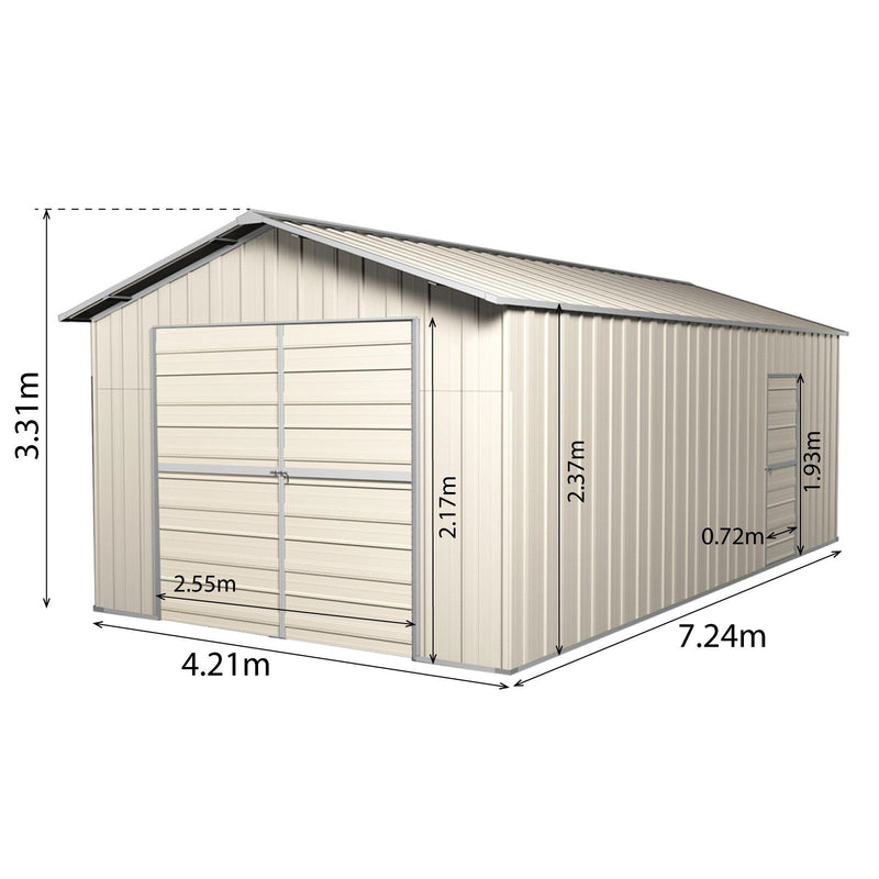 Garage Shed 7.21m x 4.17m x 3.24m Barn Door Workshop + Side PA Door with 4 Frames EXTRA High