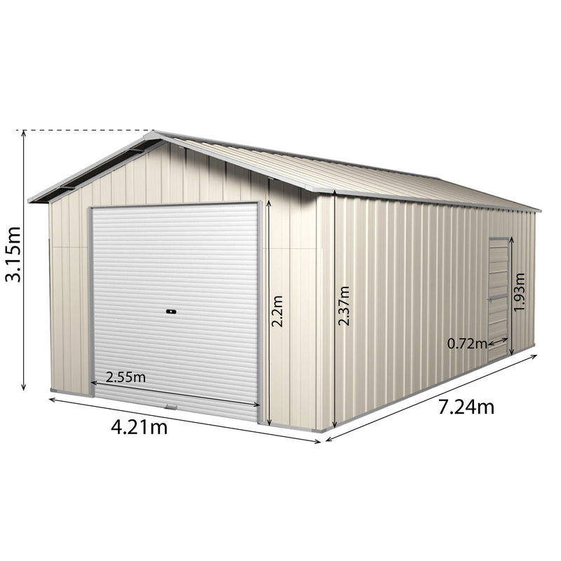 Garage Shed 7.21m x 4.17m x 3.24m with Roller Door