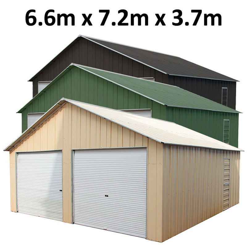 Double Garage 6.6m x 7.2m x 3.7m Widespan Roller Door Workshop