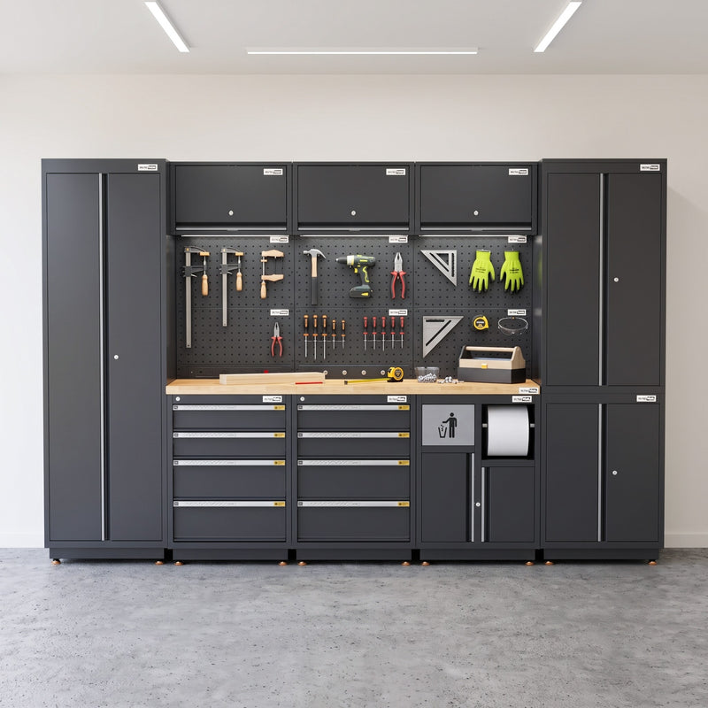 UltraTools 3100mm x 580mm x 2020mm Black Semi-Industrial Workshop Garage Storage Cabinet Set
