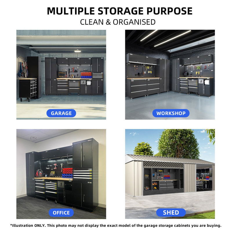 UltraTools 2610/3240mm x 580mm x 2020mm Black Semi-Industrial Workshop Garage Storage Corner Cabinet Set