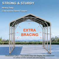 Single Carport 3.4m x 13.53m x 3.27m Backyard Portable Vehicle & Boat Shelter with Wrapped Roof