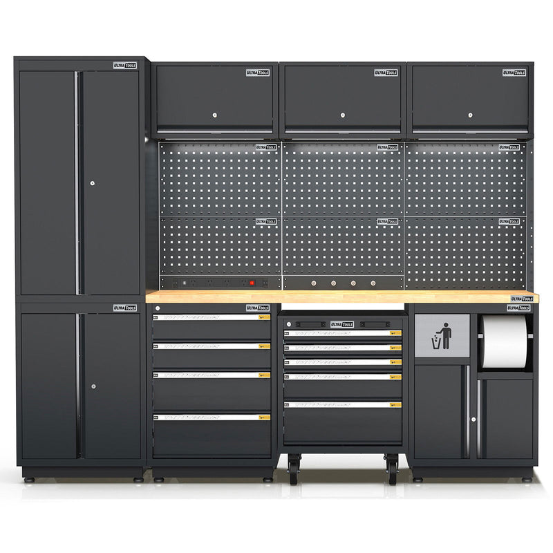 Semi-Industrial Black Workshop Garage Storage Cabinet Set UltraTools 2475mm x 580mm x 2020mm