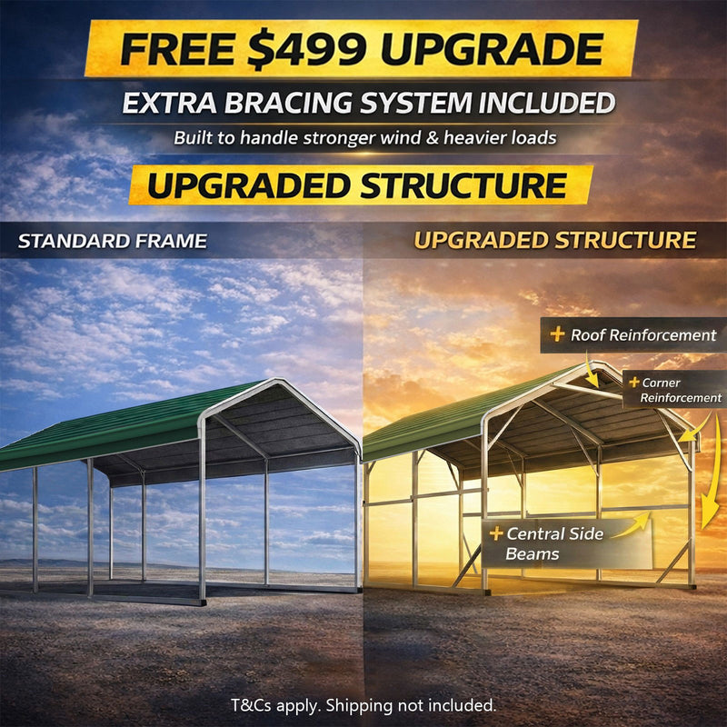 Single Carport 3.4m x 13.53m x 3.27m Backyard Portable Vehicle & Boat Shelter with Wrapped Roof