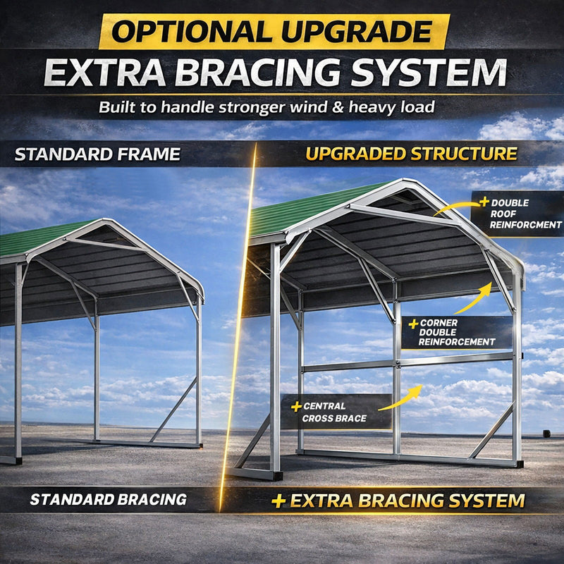 Single Carport 3.4m x 13.53m x 3.27m Backyard Portable Vehicle & Boat Shelter with Wrapped Roof