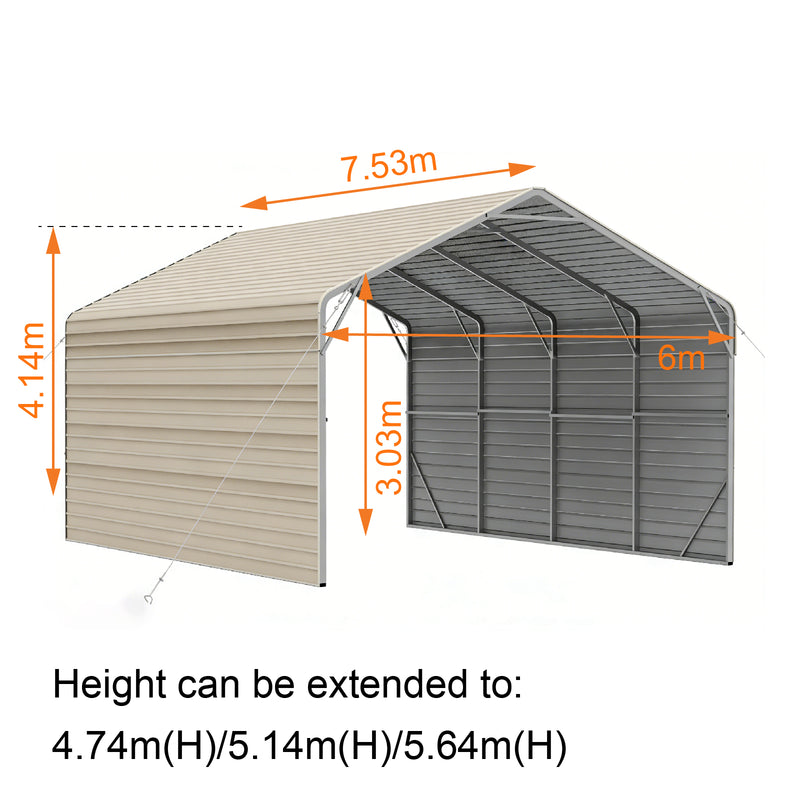 Double Carport 6m Wide x 7.53m Long with Enclosed Side Walls