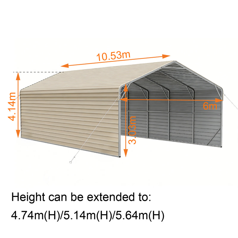 Double Carport 6m Wide x 10.53m Long with Enclosed Side Walls