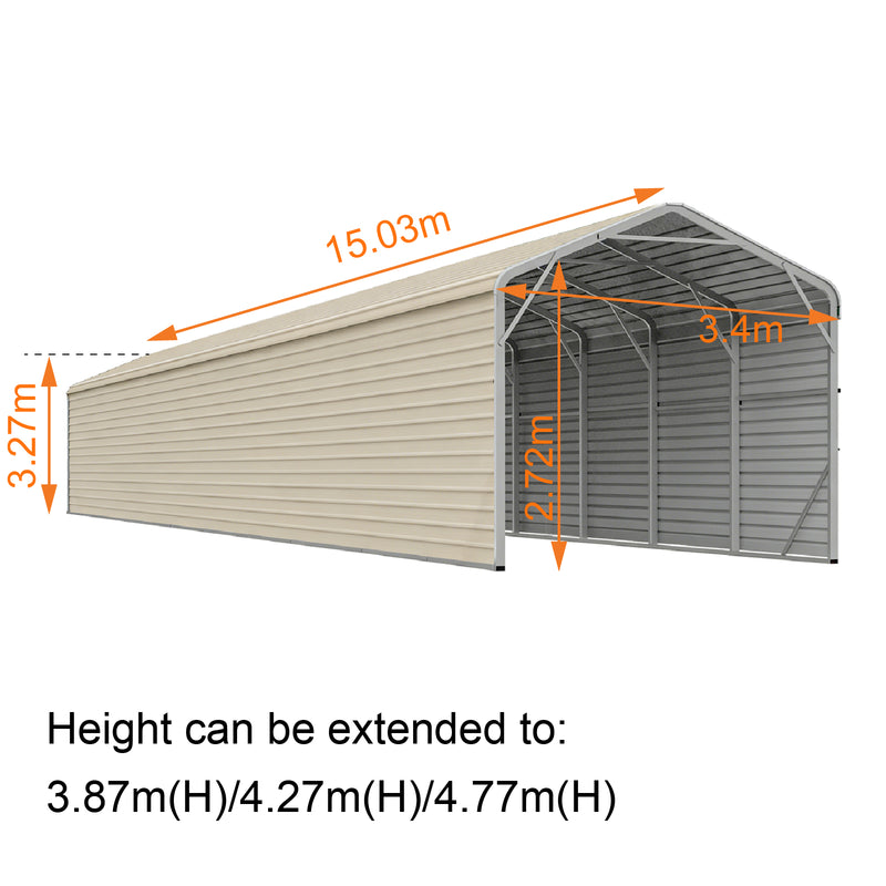 Single Carport 3.4m Wide x 15.03m Long with Enclosed Side Walls