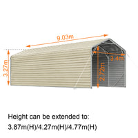 Single Carport 3.4m Wide x 9.03m Long with Enclosed Side Walls