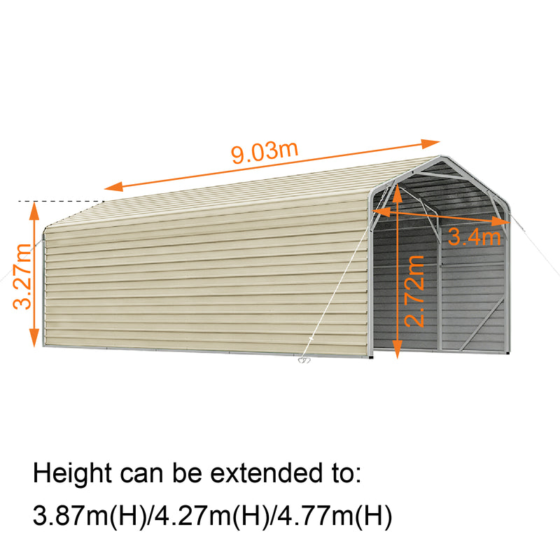 Single Carport 3.4m Wide x 9.03m Long with Enclosed Side Walls