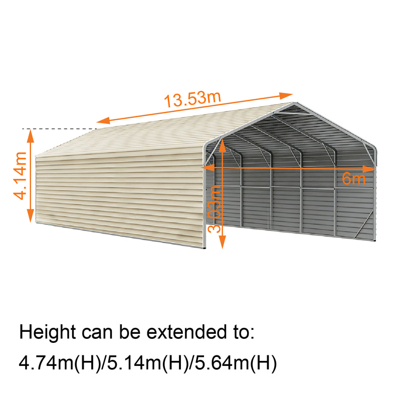 Double Carport 6m Wide x 13.53m Long with Enclosed Side Walls