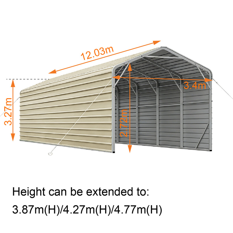 Single Carport 3.4m Wide x 12.03m Long with Enclosed Side Walls