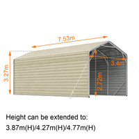 Single Carport 3.4m Wide x 7.53m Long with Enclosed Side Walls
