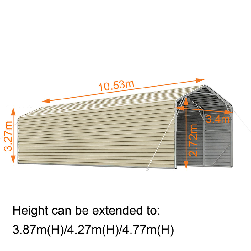 Single Carport 3.4m Wide x 10.53m Long with Enclosed Side Walls