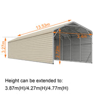 Single Carport 3.4m Wide x 13.53m Long with Enclosed Side Walls