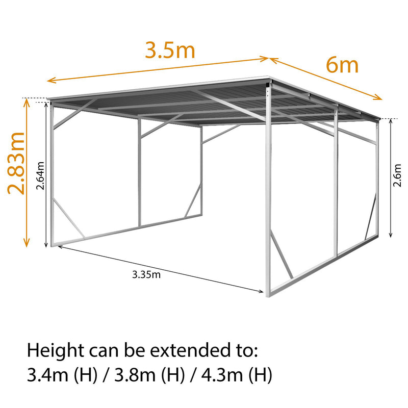 Vehicle Shelter 3.5m x 6m x 2.8m Steel Carport
