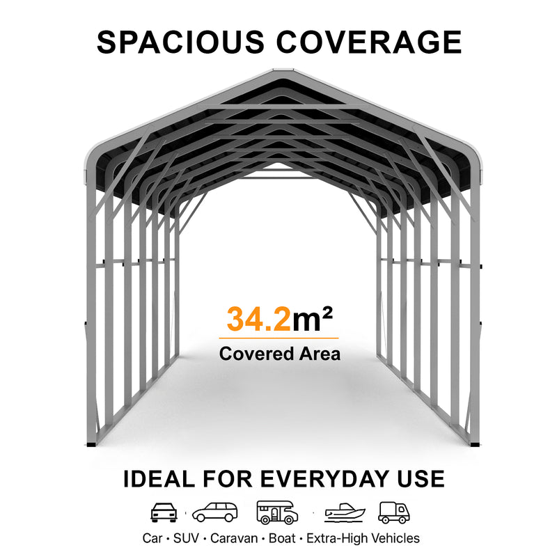 Single Carport 3.4m x 10.53m x 3.27m Backyard Portable Vehicle & Boat Shelter with Wrapped Roof