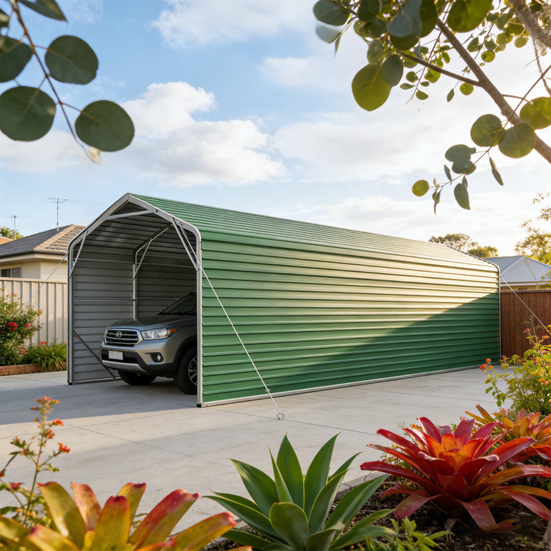 Single Carport 3.4m Wide x 10.53m Long with Enclosed Side Walls