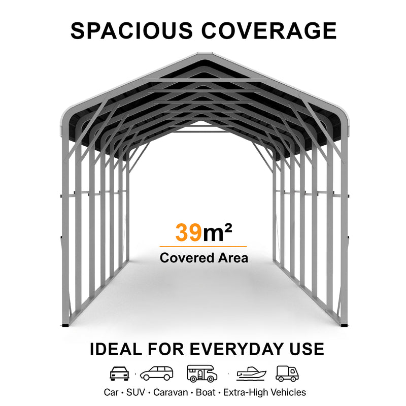 Single Carport 3.4m x 12.03m x 3.27m Backyard Portable Vehicle & Boat Shelter with Wrapped Roof
