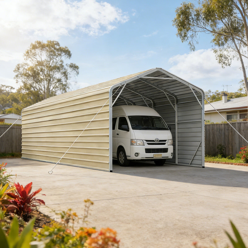Single Carport 3.4m Wide x 12.03m Long with Enclosed Side Walls