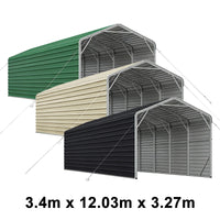 Single Carport 3.4m Wide x 12.03m Long with Enclosed Side Walls