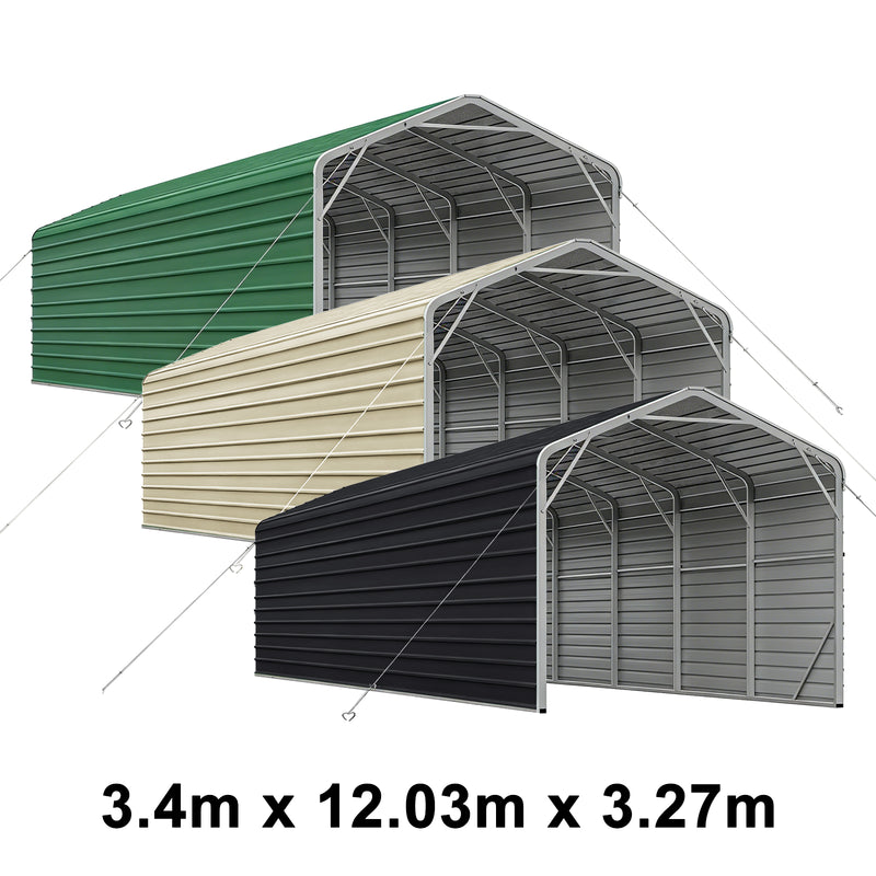 Single Carport 3.4m Wide x 12.03m Long with Enclosed Side Walls