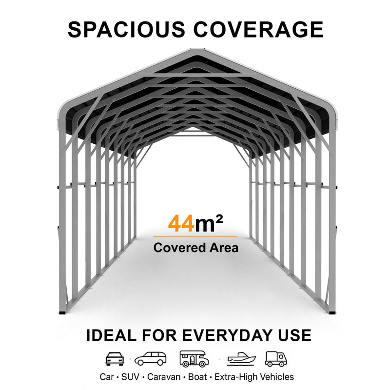 Single Carport 3.4m x 13.53m x 3.27m Backyard Portable Vehicle & Boat Shelter with Wrapped Roof