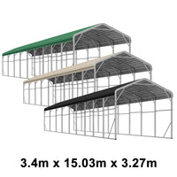 Single Carport 3.4m x 15.03m x 3.27m Backyard Portable Vehicle & Boat Shelter with Wrapped Roof
