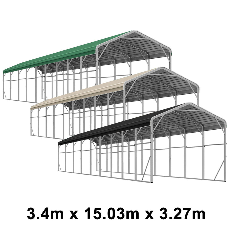 Single Carport 3.4m x 15.03m x 3.27m Backyard Portable Vehicle & Boat Shelter with Wrapped Roof