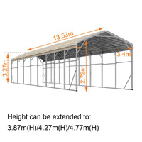 Single Carport 3.4m x 13.53m x 3.27m Backyard Portable Vehicle & Boat Shelter with Wrapped Roof
