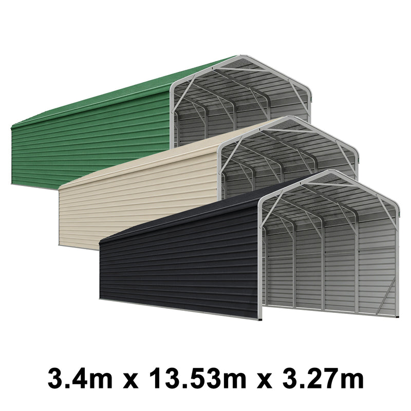 Single Carport 3.4m Wide x 13.53m Long with Enclosed Side Walls