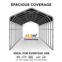 Single Carport 3.4m x 15.03m x 3.27m Backyard Portable Vehicle & Boat Shelter with Wrapped Roof