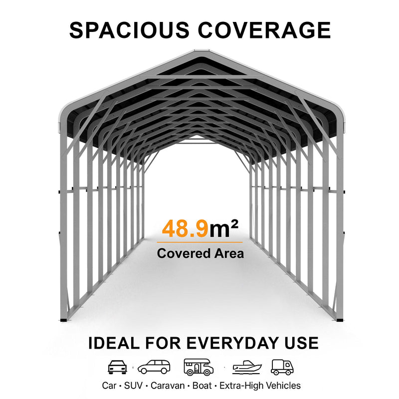 Single Carport 3.4m x 15.03m x 3.27m Backyard Portable Vehicle & Boat Shelter with Wrapped Roof