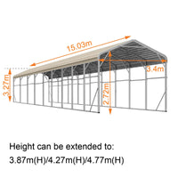 Single Carport 3.4m x 15.03m x 3.27m Backyard Portable Vehicle & Boat Shelter with Wrapped Roof