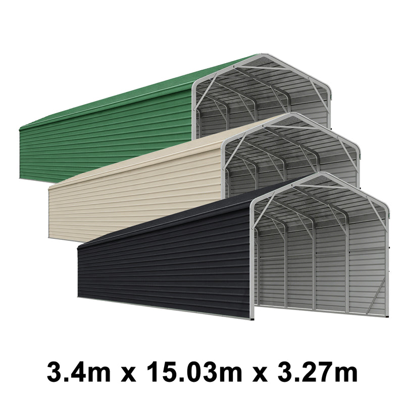 Single Carport 3.4m Wide x 15.03m Long with Enclosed Side Walls