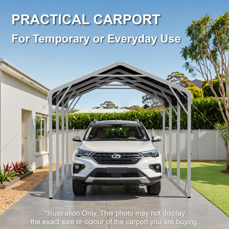 Single Carport 3.4m x 13.53m x 3.27m Backyard Portable Vehicle & Boat Shelter with Wrapped Roof