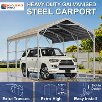 Single Carport 3.4m x 13.53m x 3.27m Backyard Portable Vehicle & Boat Shelter with Wrapped Roof