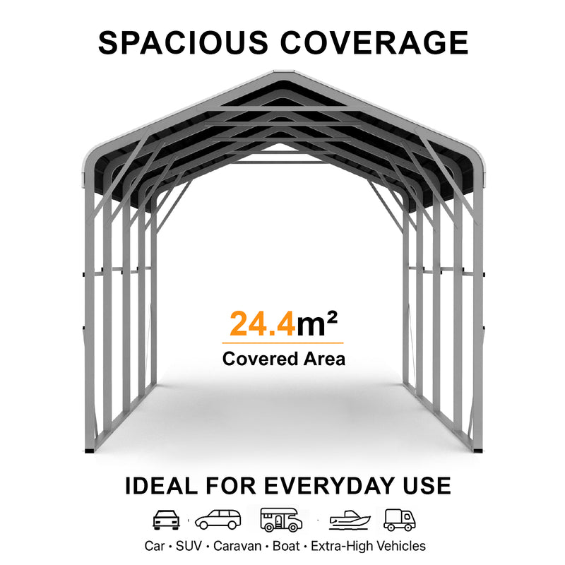 Single Carport 3.4m x 7.53m x 3.27m Backyard Portable Vehicle & Boat Shelter with Wrapped Roof
