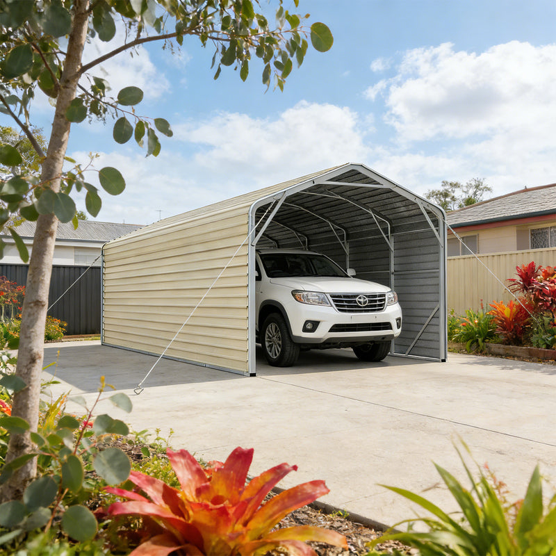Single Carport 3.4m Wide x 9.03m Long with Enclosed Side Walls