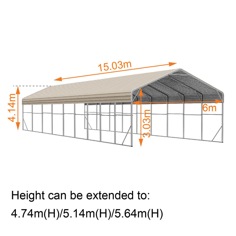 Double Carport 6m x 15.03m x 4.14m Backyard Portable Vehicle & Boat Shelter with Wrapped Roof