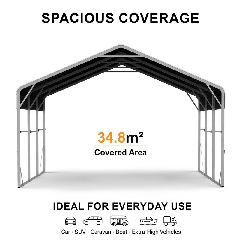 Double Carport 6m x 6.03m x 4.14m Backyard Portable Vehicle & Boat Shelter with Wrapped Roof