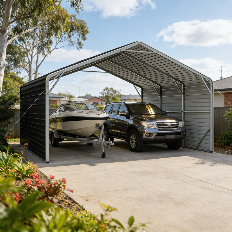 Double Carport 6m Wide x 6.03m Long with Enclosed Side Walls