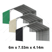 Double Carport 6m Wide x 7.53m Long with Enclosed Side Walls