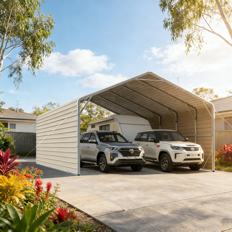 Double Carport 6m Wide x 9.03m Long with Enclosed Side Walls