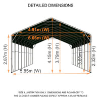 Double Carport 6m x 13.53m x 4.14m Backyard Portable Vehicle & Boat Shelter with Wrapped Roof
