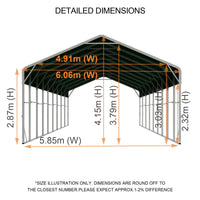 Double Carport 6m x 15.03m x 4.14m Backyard Portable Vehicle & Boat Shelter with Wrapped Roof