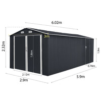 Garden Shed 3m x 6m x 2.32m Outdoor Storage Tool Workshop