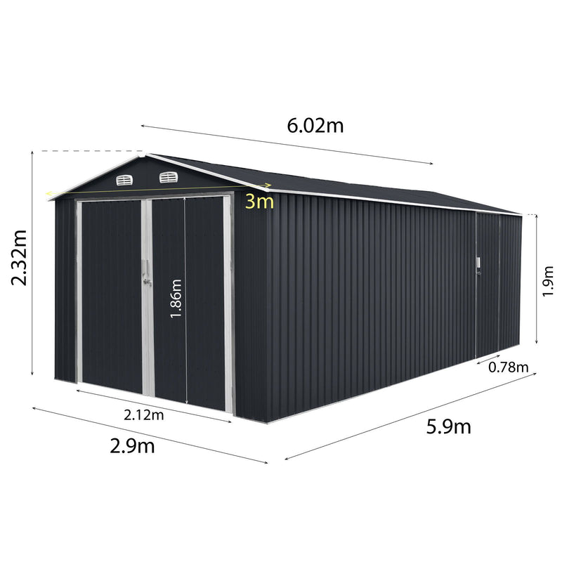 Garden Shed 3m x 6m x 2.32m Outdoor Storage Tool Workshop
