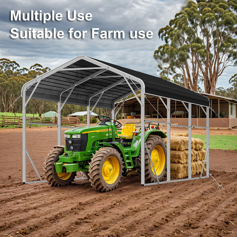 Single Carport 3.4m x 13.53m x 3.27m Backyard Portable Vehicle & Boat Shelter with Wrapped Roof